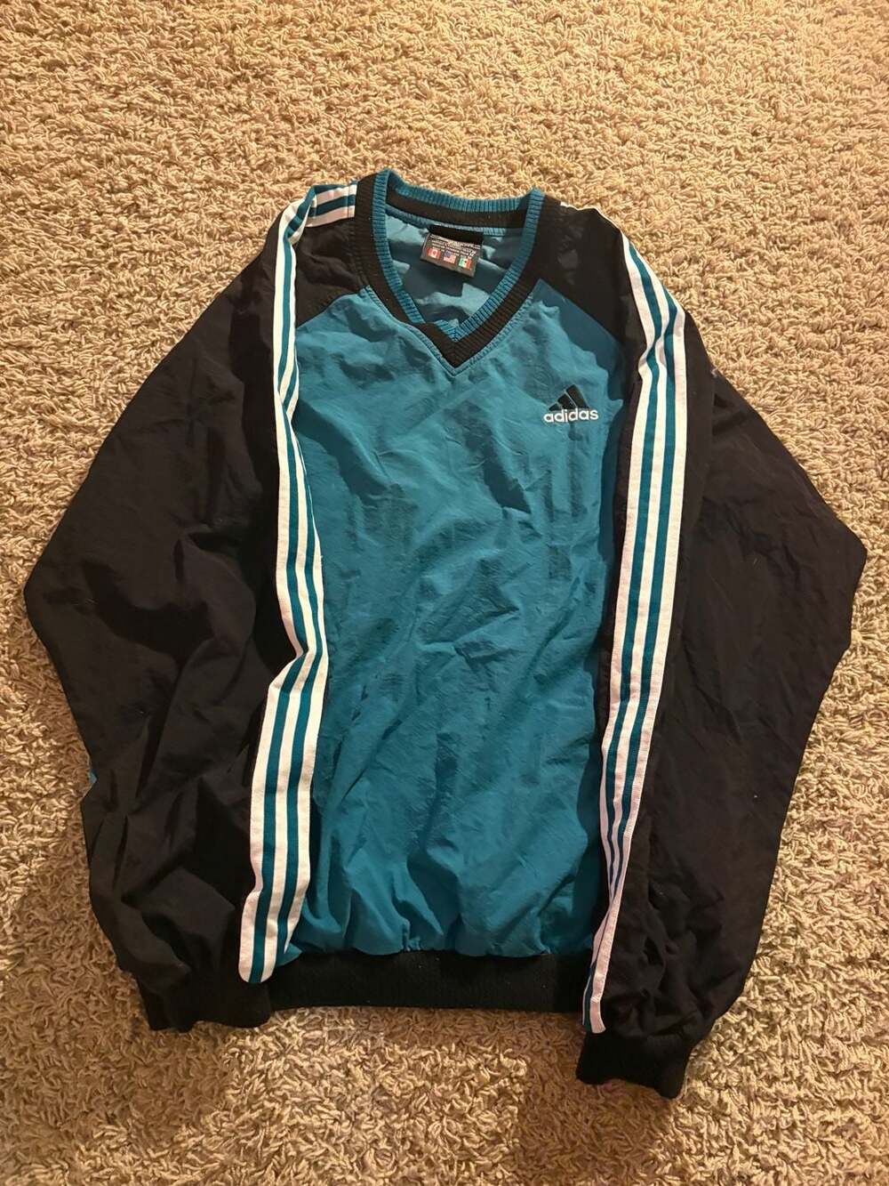 Adidas Windbreaker Size M Turquoise Black V-Neck Pullover Jacket